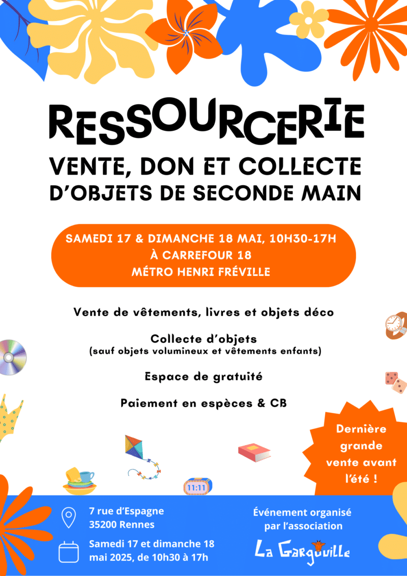 Visuel de l'événement Ressourcerie Ephémère et Solidaire à Carrefour 18 - dimanche 18 mai 2025