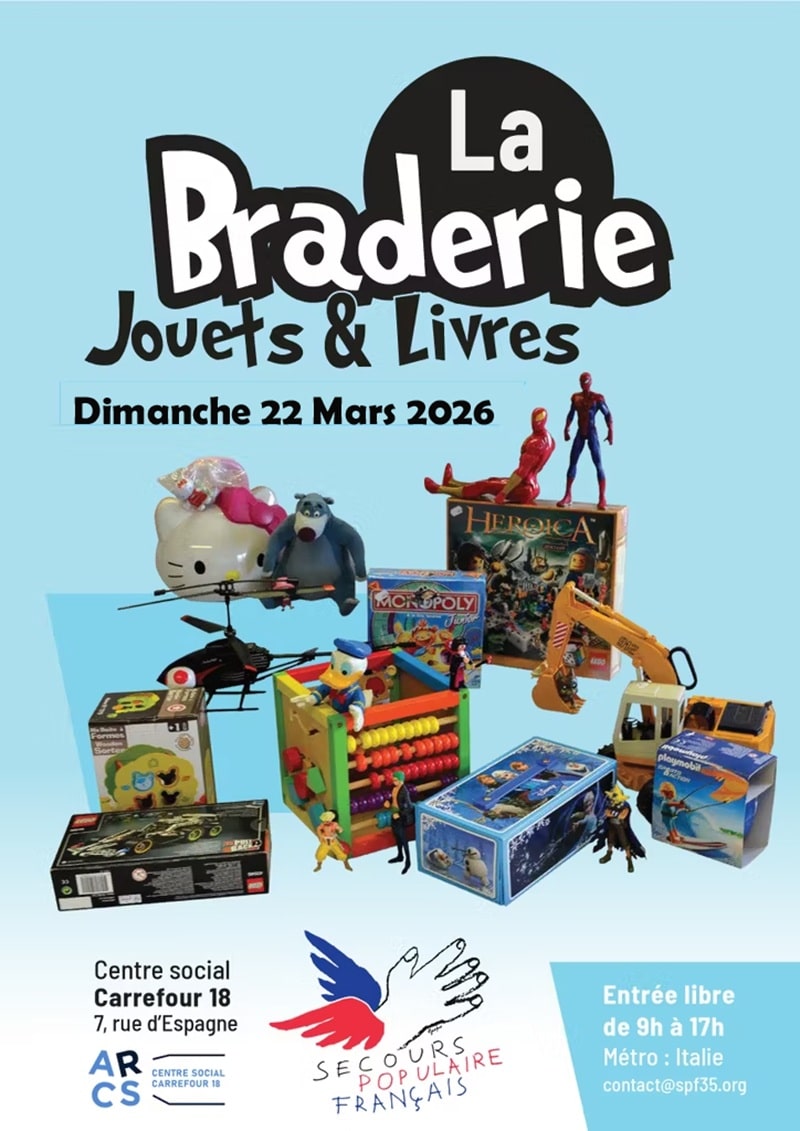 Visuel de l'événement Braderie jouets livres du Secours Populaire - dimanche 22 mars 2026